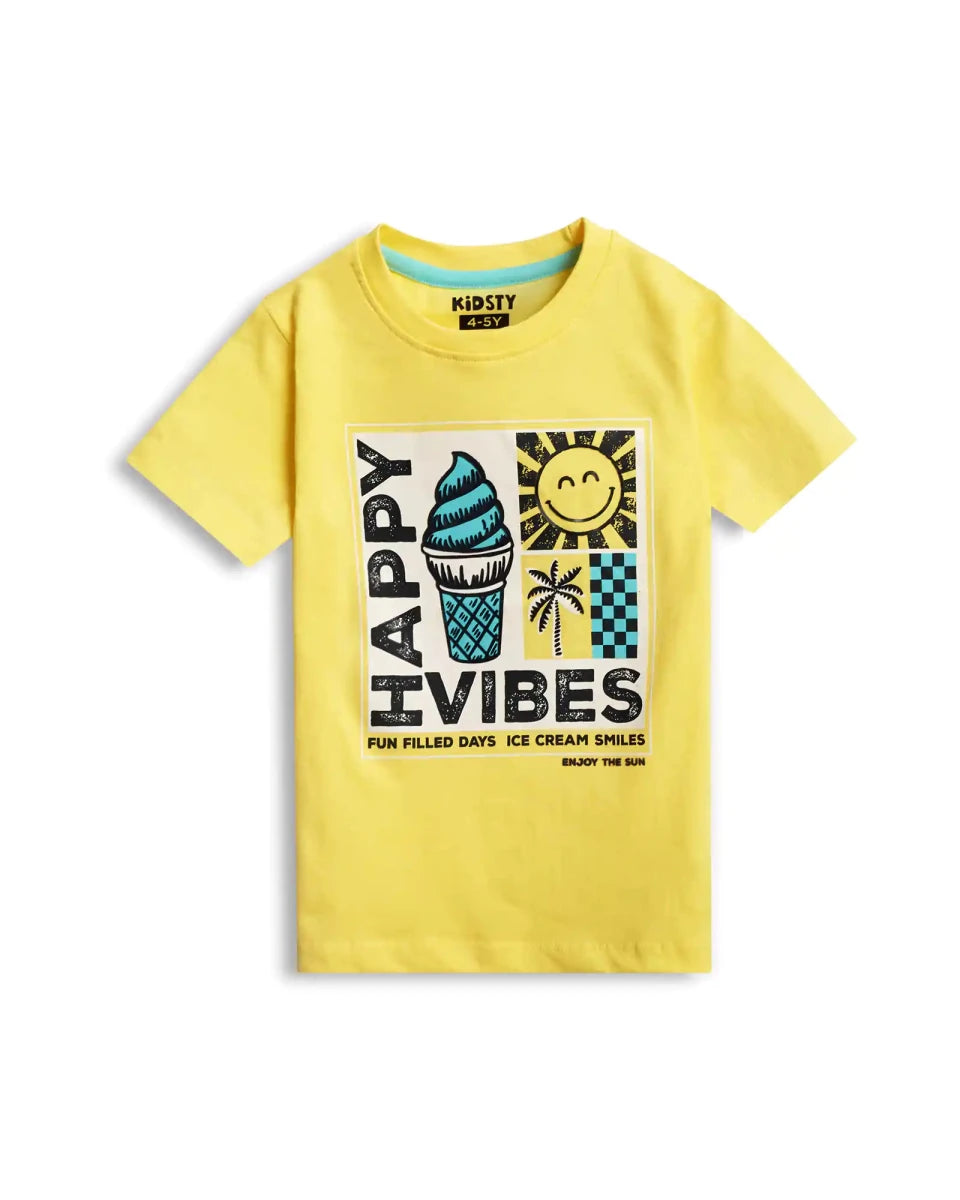 Happy Vibes Pajama Set print detail — kids 1-7y | A Tiny Bee