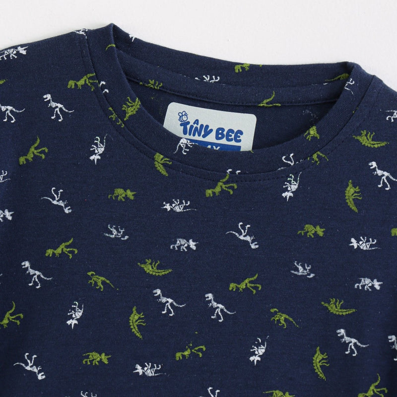 Little Dino Shorts Set fabric and fit close-up | A Tiny Bee