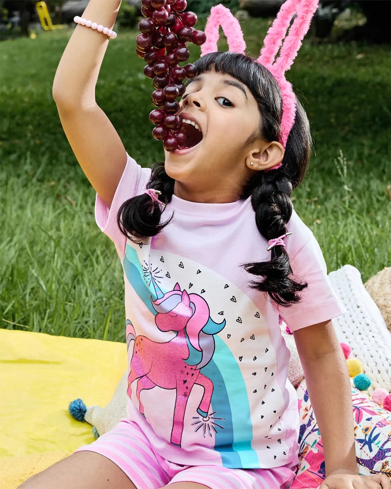 Magical Unicorn Girls Shorts Set color detail | A Tiny Bee kidswear