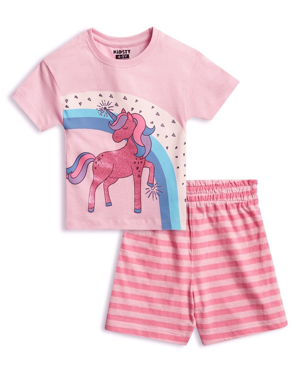 Magical Unicorn Girls Shorts Set for kids ages 1-7 — front view | A Tiny Bee