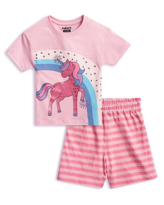 Magical Unicorn Girls Shorts Set for kids ages 1-7 — front view | A Tiny Bee