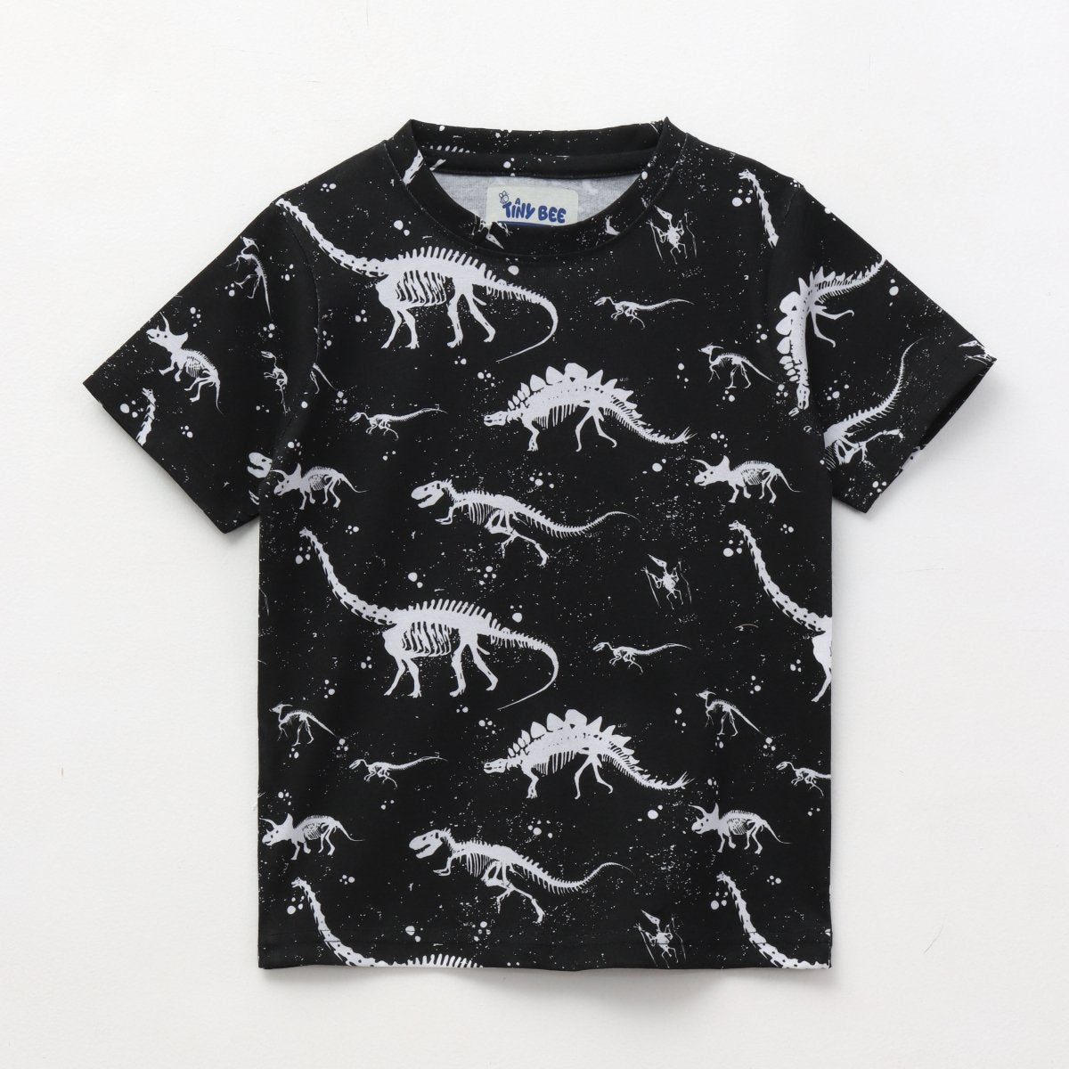 Midnight Dino Shorts Set print detail — kids 1-7y | A Tiny Bee