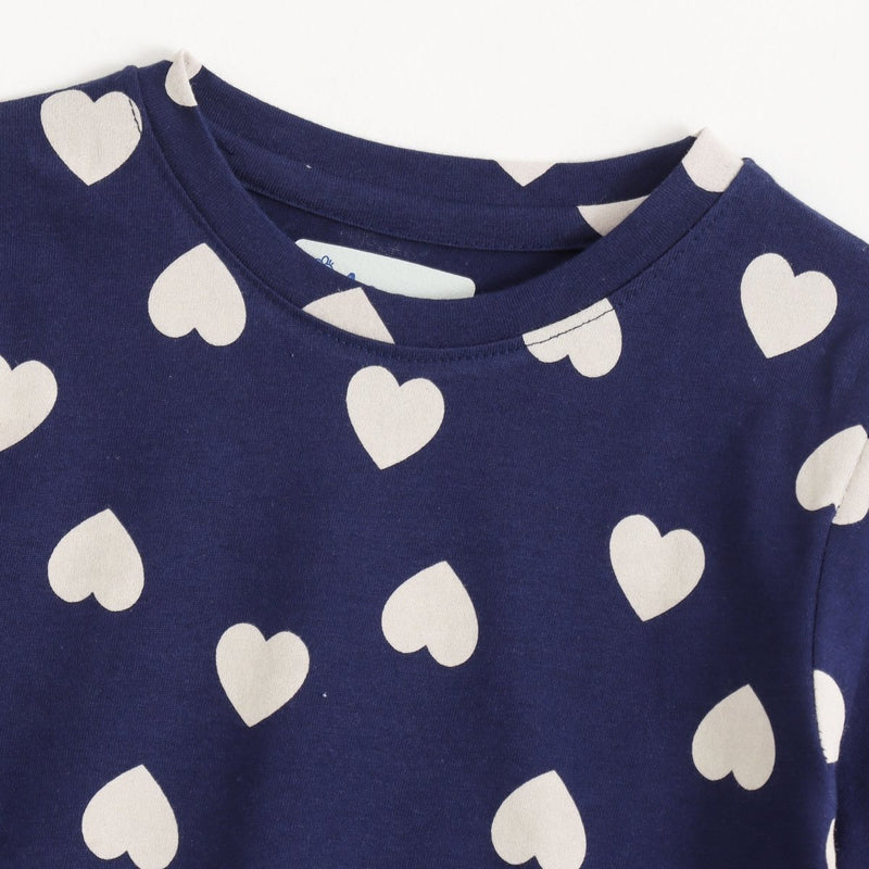 Navy Heart Pop Shorts Set crew neckline and print detail | A Tiny Bee