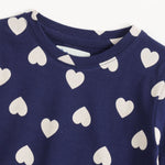 Navy Heart Pop Shorts Set crew neckline and print detail | A Tiny Bee