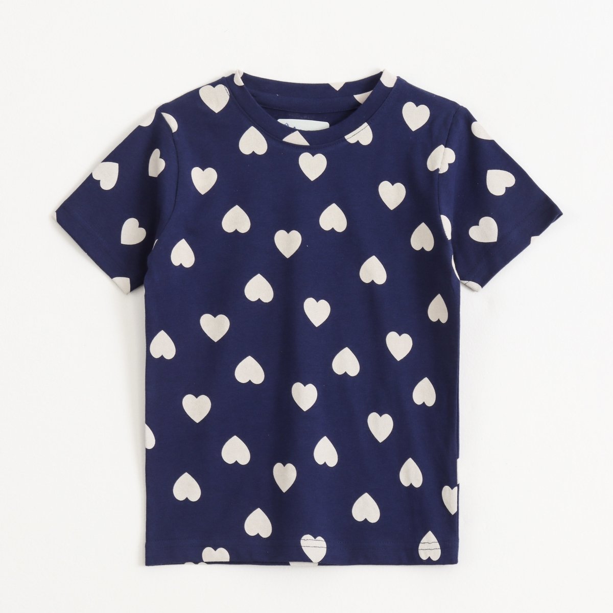 Navy Heart Pop Shorts Set short-sleeve T-shirt — front view | A Tiny Bee