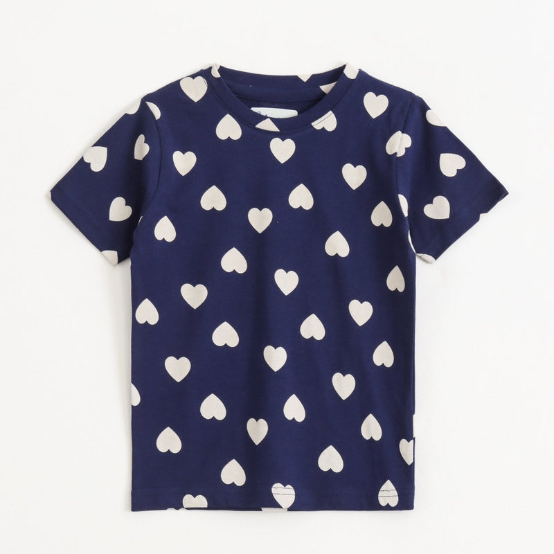 Navy Heart Pop Shorts Set short-sleeve T-shirt — front view | A Tiny Bee