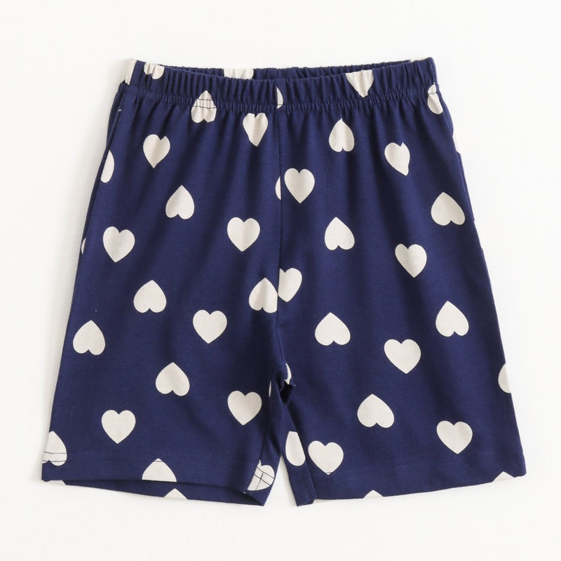 Navy Heart Pop Shorts Set elastic-waist shorts — front view | A Tiny Bee