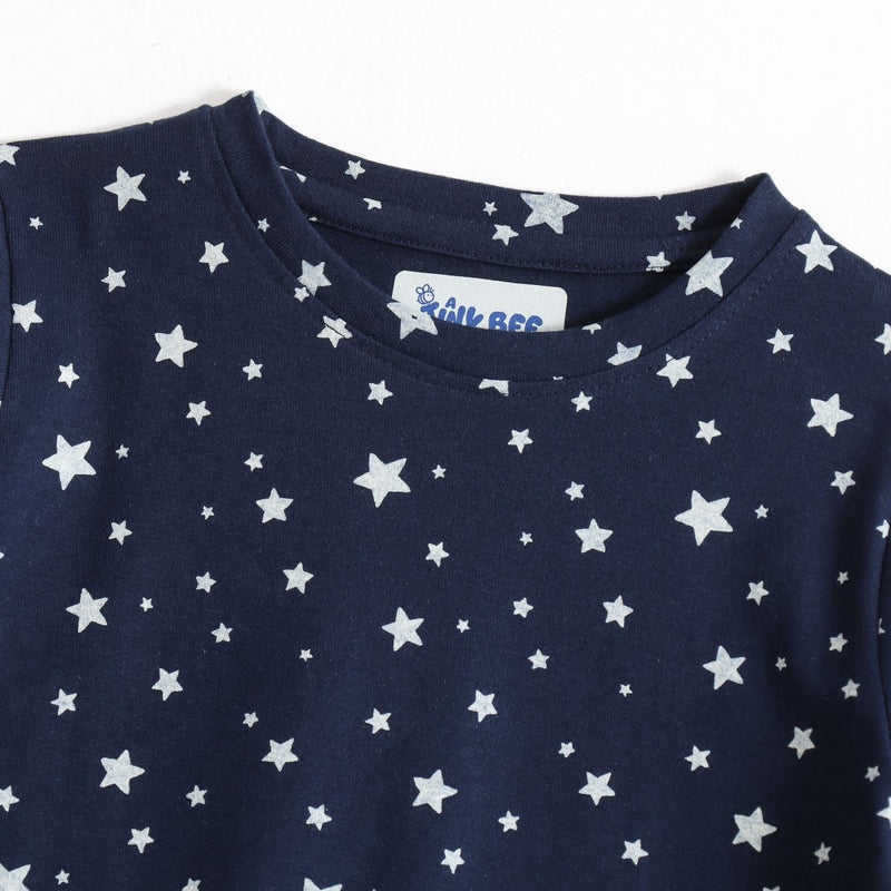 Navy Star Pop Shorts Set crew neckline and print detail | A Tiny Bee