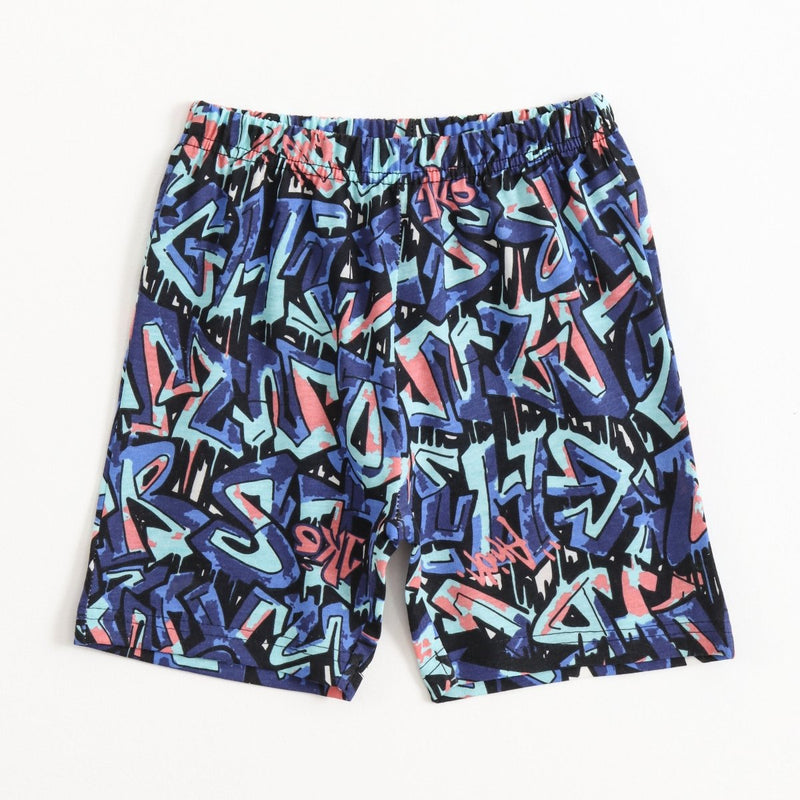 Neon Scribble Shorts Set elastic-waist shorts — front view | A Tiny Bee