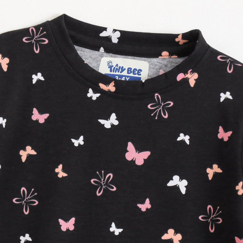 Night Butterfly Shorts Set crew neckline and print detail | A Tiny Bee