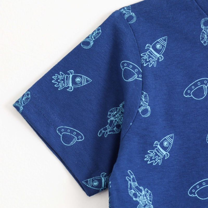 Ocean Shell Shorts Set sleeve, fabric and print detail | A Tiny Bee