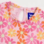 Pink Daisy Girls Frock ruffle sleeve and print detail | A Tiny Bee