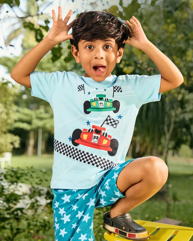 Racing Cars Boys Shorts Set color detail | A Tiny Bee kidswear