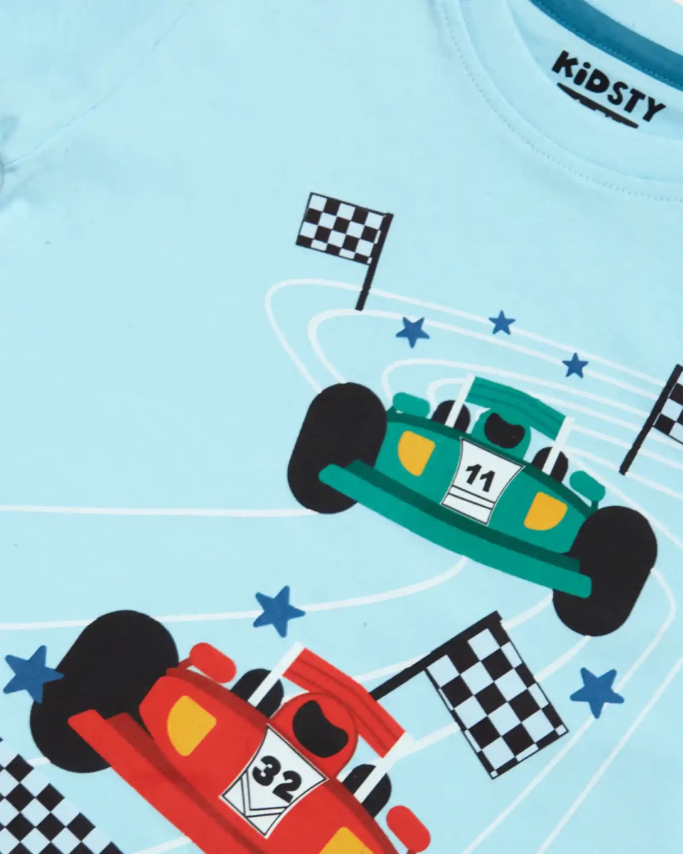 Racing Cars Boys Shorts Set fabric and fit close-up | A Tiny Bee