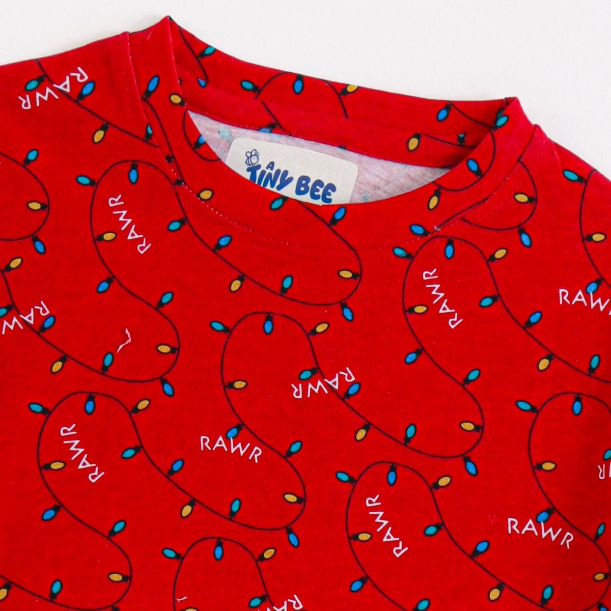 RAWR Print Shorts Set fabric and fit close-up | A Tiny Bee