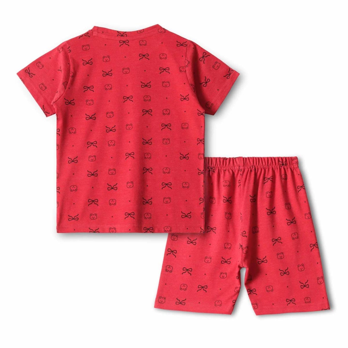 Red Dear Shorts Set fabric and fit close-up | A Tiny Bee