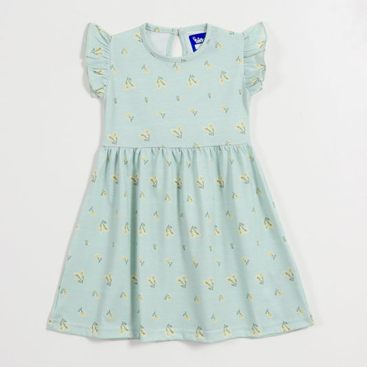 Sage Blossom Girls Frock — front flatlay | A Tiny Bee