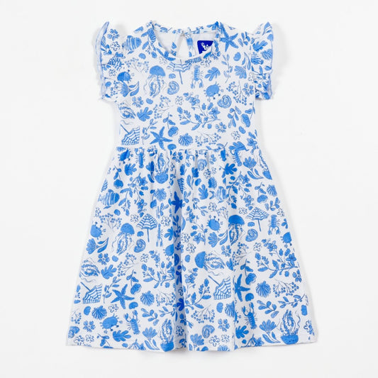 Seaside Doodle Girls Frock — front flatlay | A Tiny Bee