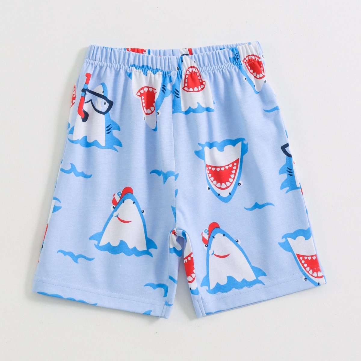 Sharky Splash Shorts Set elastic-waist shorts — front view | A Tiny Bee