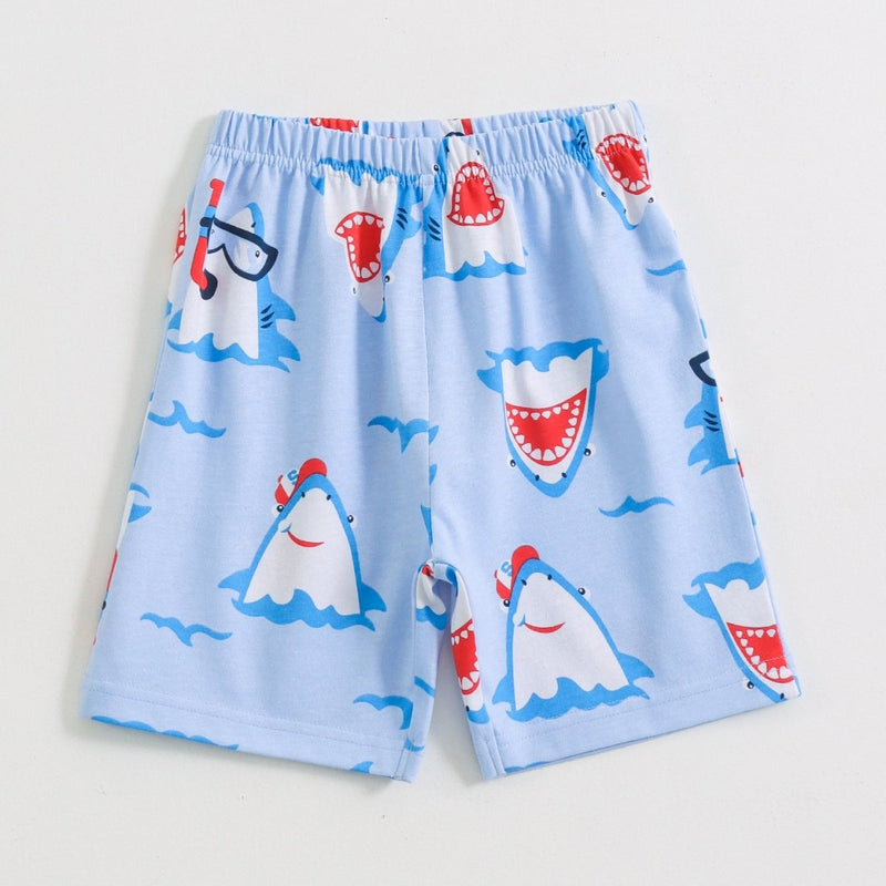 Sharky Splash Shorts Set elastic-waist shorts — front view | A Tiny Bee