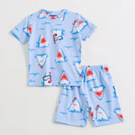 Sharky Splash Shorts Set unisex kids shorts set — front flatlay | A Tiny Bee