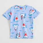Sharky Splash Shorts Set short-sleeve T-shirt — front view | A Tiny Bee