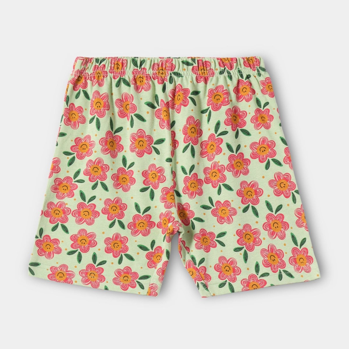 Smiley Flower Shorts Set print detail — kids 1-7y | A Tiny Bee