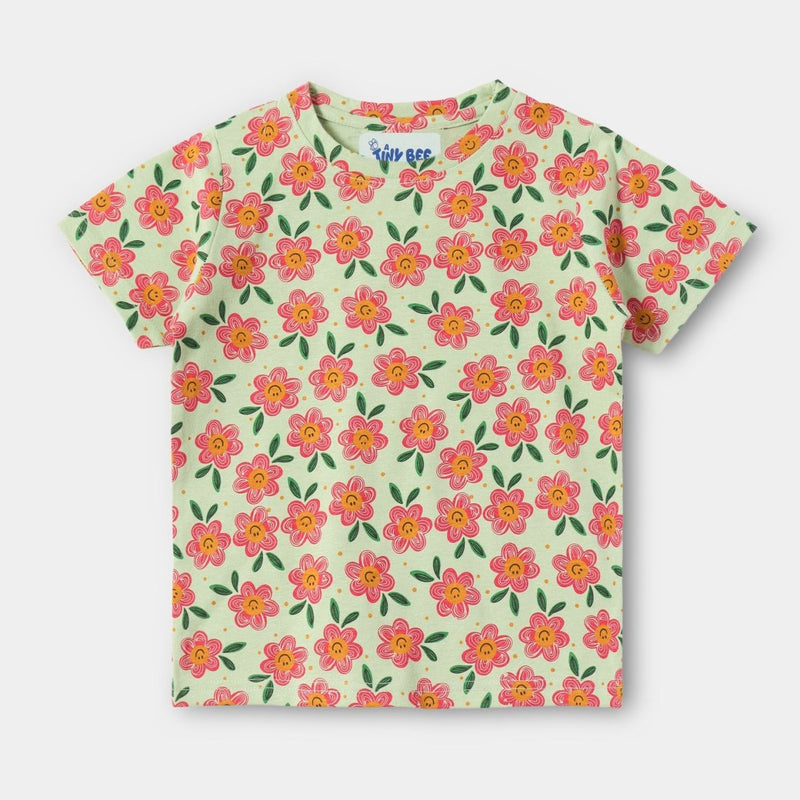 Smiley Flower Shorts Set unisex kidswear — back view | A Tiny Bee