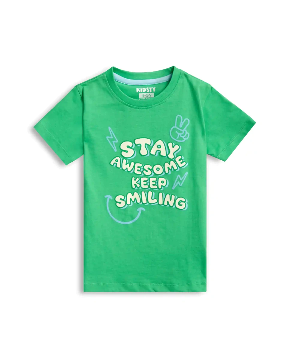 Stay Awesome Boys Shorts Set print detail — kids 1-7y | A Tiny Bee