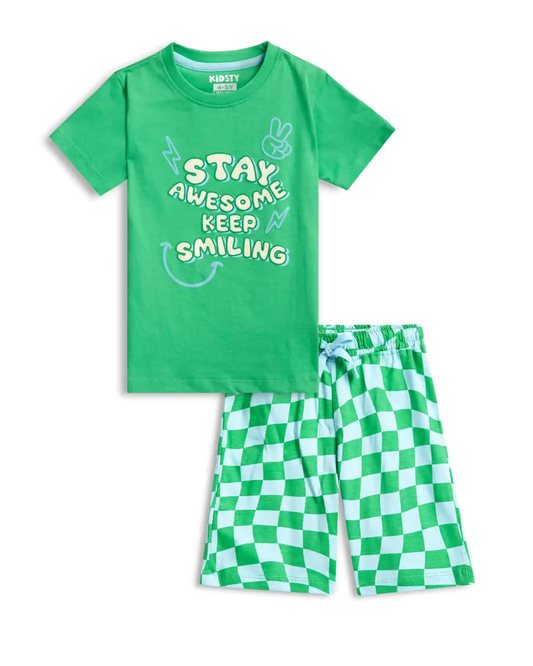 Stay Awesome Boys Shorts Set for kids ages 1-7 — front view | A Tiny Bee