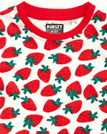 Strawberry Girls Pajama Set Shorts Set fabric and fit close-up | A Tiny Bee