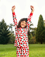 Strawberry Girls Pajama Set Shorts Set side view — unisex kids 1-7y | A Tiny Bee