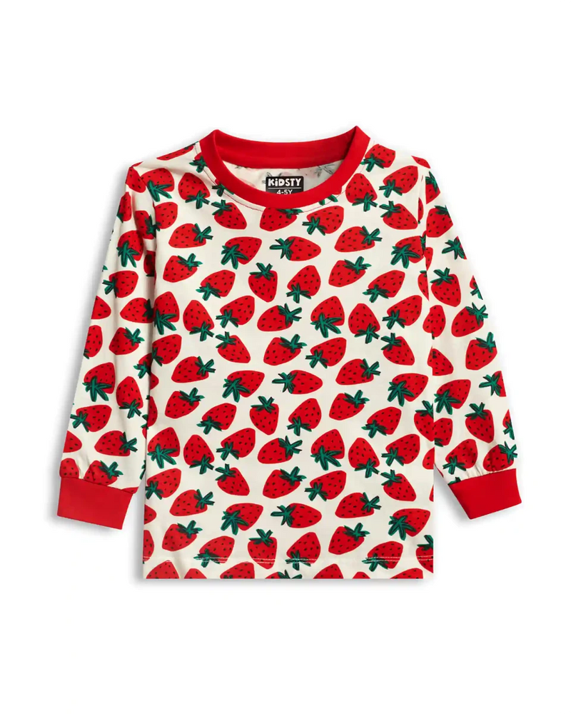 Strawberry Girls Pajama Set Shorts Set print detail — kids 1-7y | A Tiny Bee