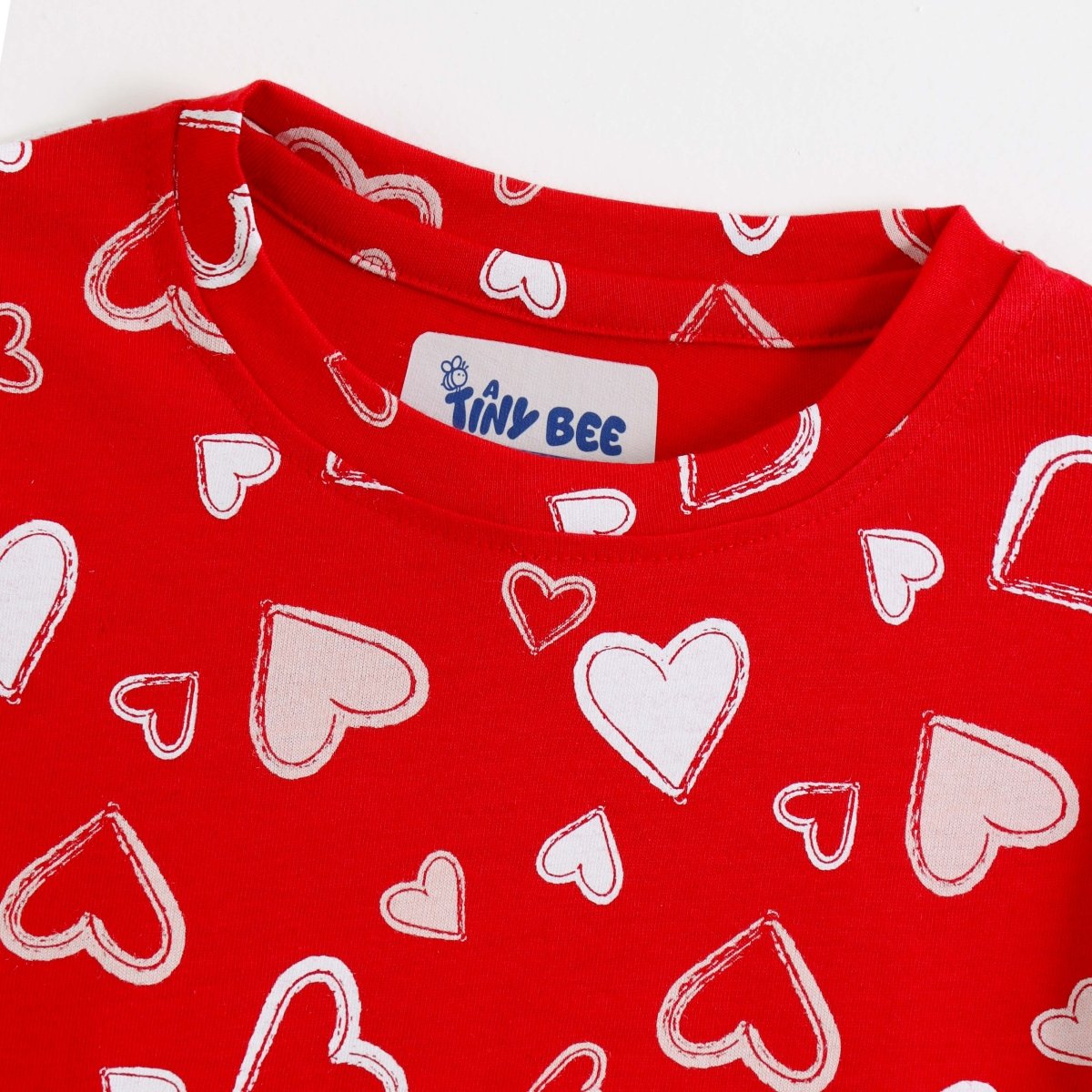 Sweet Hearts Shorts Set fabric and fit close-up | A Tiny Bee