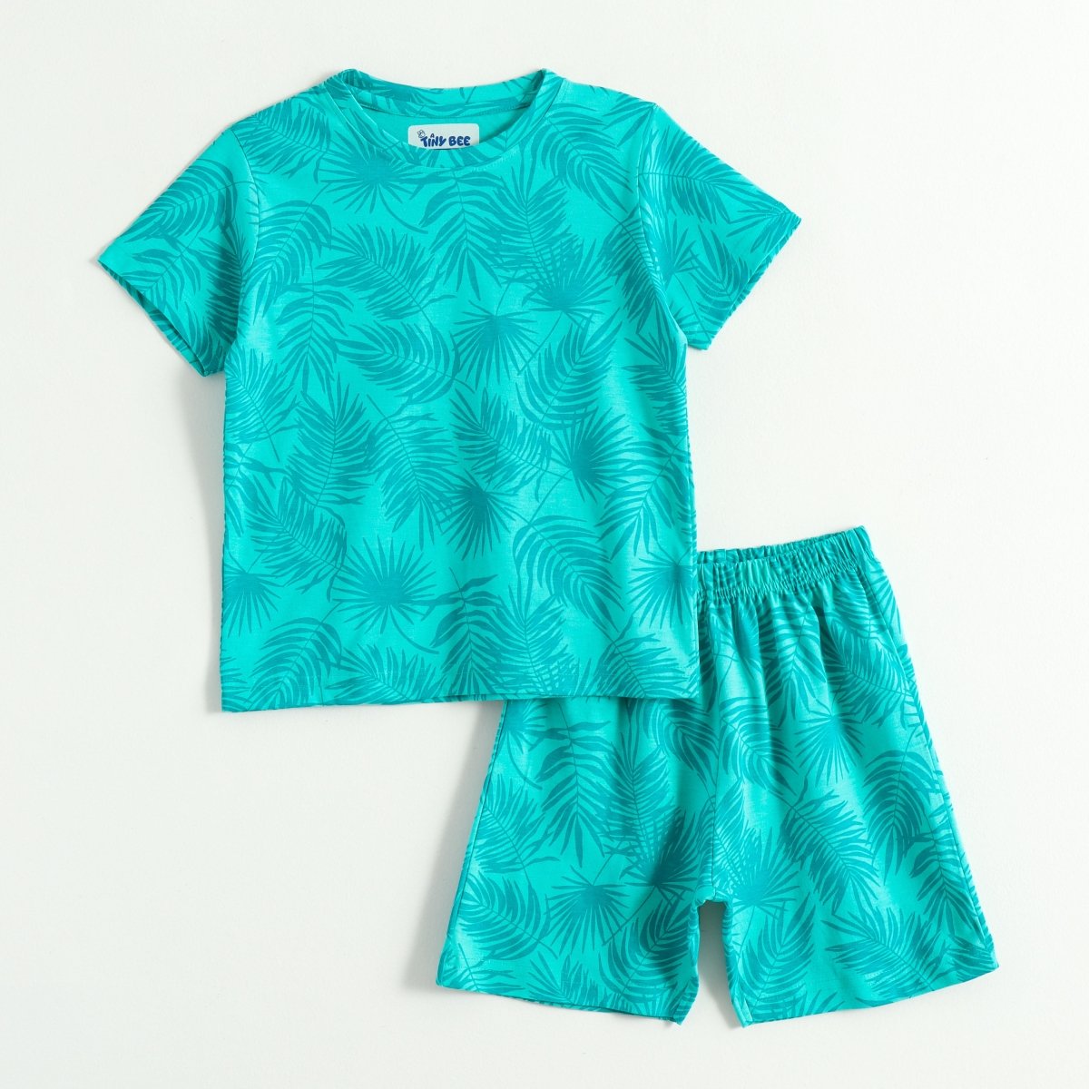 Teal Palm Shorts Set (Unisex) - A Tiny Bee