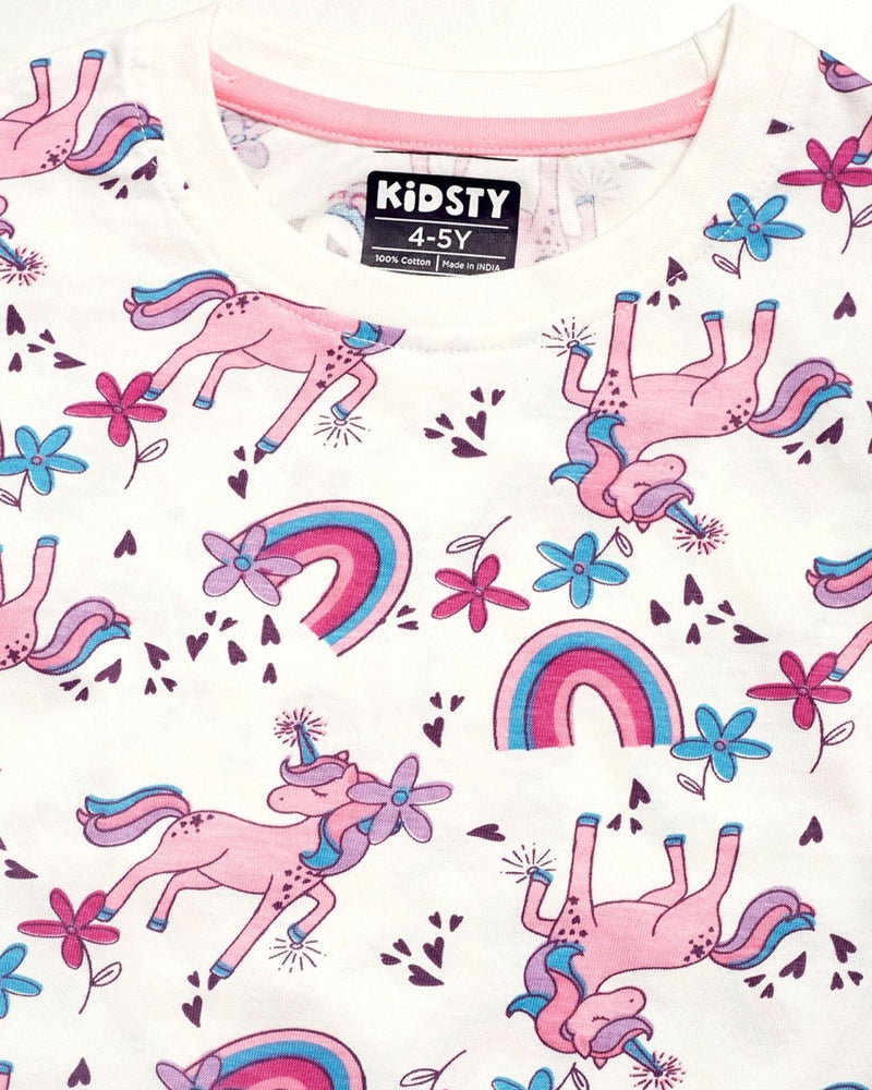 Unicorn Party Girls Shorts Set fabric and fit close-up | A Tiny Bee