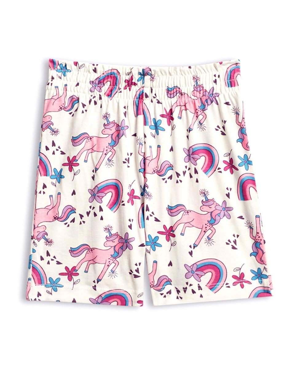 Unicorn Party Girls Shorts Set side view — unisex kids 1-7y | A Tiny Bee