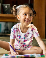 Unicorn Party Girls Shorts Set print detail — kids 1-7y | A Tiny Bee
