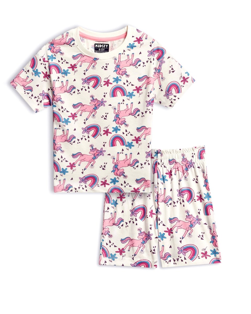 Unicorn Party Girls Shorts Set for kids ages 1-7 — front view | A Tiny Bee