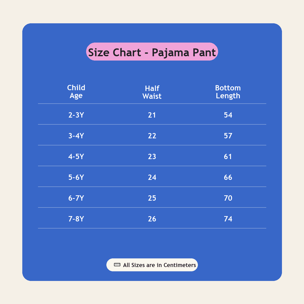 Size Chart - Pajama Pant