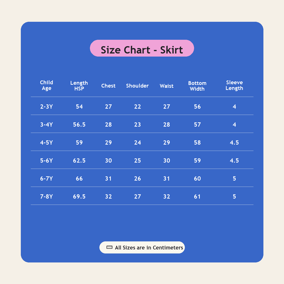 Size Chart - Skirt